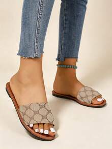2026 Women's Summer Sandals, Minimalist Style Women's Open Toe Slides, Resort Style Women's Summer Sandals, Comfortable Women's Sandals, Slip-On Women's Flip Flops, Bohemian Printed, Fashionable Cute Bear Embroidered Women's Flat Sandals, Women's Resort Sandals, Women's Brown Sandals, Women's Brown Sandals, Elegant Women's Sandals, Simple Comfortable Daily Casual Flat Beach Shoes, Soft Bottom Plus Size Women's Beach Sandals - Brown - View 5