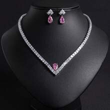 3 pièces/1set Ensemble de bijoux mode pour femmes, bijoux pour femmes, accessoires de bijoux, collier pour femmes, incrusté de zircone, forme de goutte, boucles d'oreilles, collier, ensemble de bijoux combinés, ensemble de collier, convient pour les femmes/mariées, vacances/fêtes, mariage/banquet, cadeau - Ensemble de bijoux - Voir 2