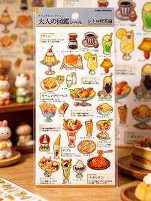 Cute 3D Embossed Sticker Page, Japanese Picture Book Style Gold Foil Stickers, Decorative Stickers For DIY Art Journal, Planner, Notebook, Diary, Stationery, Aesthetic Vintage Food & Drink Daily Life Sticker Set - Multicolor - View 5