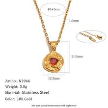 S SHOPBOHO 1pc 18K Gold Plated Stainless Steel Birthstone Pendant Necklace, Hammered Texture Coin Pendant, Personalized Birthday Gift Jewelry For Her - Birthstone - View 14