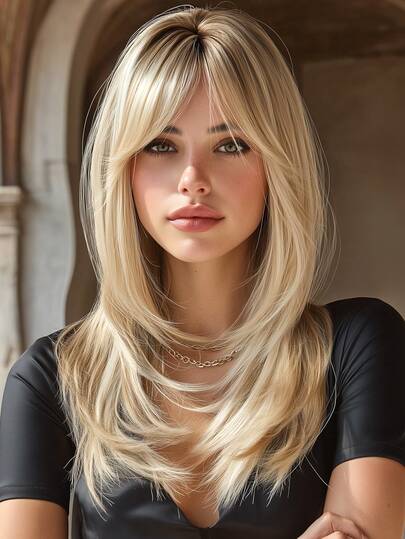 18 Inch Honey Blonde Ombre Layered Wig, Synthetic Heat Resistant High Temperature Fiber, Natural Looking For Women Daily Wear Party Dating