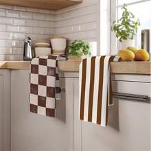 2PCS Kitchen Towels Coffee Color Plaid Striped Print Microfiber Kitchen Towels, Modern Minimalist Style 40*60cm Rectangular Dish Cloth, Tablecloth, Hand Towel, Kitchen Decor, Home Decor, Neighbor Housewarming Gift, Kitchen Bathroom Supplies Home Essentials - Khaki - View 10