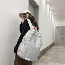 Großer, minimalistischer Unisex-Campusrucksack mit Laptopfach, ideal für Reisen, Schule und den Alltag für Schüler der Oberstufe sowie Studenten - Weiß - Übersicht 2