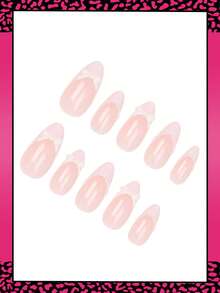 24pcs Medium Almond Shaped Wearable Nails, White Bow Pearl French Tip Full Coverage Glossy Fake Nails Set, Easy To Wear, Suitable For Women And Girls Daily Life French Tip Manicure Wearable Nails - White - View 3
