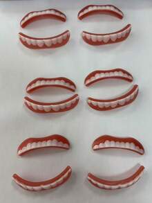 2pcs/Set Nuevas Dentaduras Postizas Superiores e Inferiores Sin Agujeros Mejoradas, Dientes Falsos Realistas, Decoración de Dientes para una Sonrisa Perfecta - Pegatinas dentales en caja - Ver 5