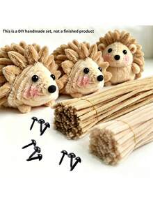 Kit de 3 piezas para hacer erizos de chenilla, hilo de felpa suave con ojos y nariz de muñeca negros, decoración DIY de erizos, decoración de escritorio para el hogar, regalo de manualidades creativas, diseñado para uso artístico profesional - Erizo color café y beige - Ver 9