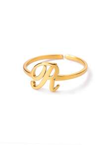 1PC Fashion 26 English Initial Chunky Rings For Women Men Opening 18K Gold Plated Smooth Letter Ring European And American Style Finger Jewelry - Gold Ring - View 32