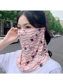 1 chiếc khẩu trang chống nắng mặt cho nữ dùng ngoài trời, lụa băng thoáng khí, họa tiết hoa tươi, đa năng cho đạp xe - Nhiều màu - Xem 3