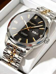 Montre mécanique automatique pour homme, bracelet en acier inoxydable, montre pour homme à double calendrier et lumineuse - Cadeau de la Saint-Valentin, montre automatique de luxe sport classique minimaliste décontractée pour homme, convient pour Pâques, Halloween, Noël, Fête des Pères, Anniversaire, Rentrée scolaire, Étudiants, Vacances, Saint-Valentin, Rendez-vous, Affaires, Quotidien, Cadeaux, Festival de musique, Saison des mariages - Multicolore - Voir 2