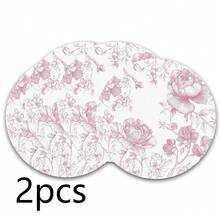 Manteles individuales redondos con borde ondulado y diseño floral rosa, 1/2/4/6/8/300 piezas. 2 diseños florales rosas: flor de cerezo con textura 3D y arte lineal de peonía bocetada. Tejido de poliéster, resistente al calor/resistente a las manchas/impermeable, lavable y duradero, adecuado para la decoración de la mesa. - Multicolor - Ver 11