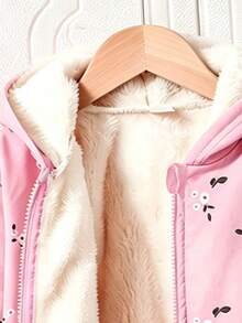 Baby Girl Floral Print Warm Hooded Jacket - Pink - View 3