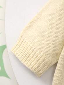 Baby Girl Autumn/Winter Cute Cartoon Rabbit & Squirrel Embroidered Ruffle Peter Pan Collar Knitted Cardigan - Yellow - View 3