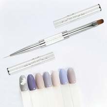 LANDOT 1 Pc Dual-Ended Nail Art Brushes For Builder Gel & Hard Gel, Professional French Tip Liner Brush Set With Rhinestone Handle, 4-In-1 Nail Design Painting Drawing Tools (White) - Apricot - View 6