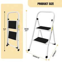 2 Step Ladder Portable Folding 2 Step Stool Heavy Duty Steel Ladder With Hand Rail And Anti-Slip Wide Pedal, Lightweight Stepladder For Home And Kitchen Use, 330lbs Capacity - 2 steps-steel - 查看 2
