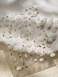 1 Sheet 5D Embossed Seashell Nail Stickers, Golden Foil Edge Green Rhinestone Summer Sea Shell Nail Art Decals Ocean Theme Self-Adhesive DIY Manicure Decorations - Multicolor - View 11