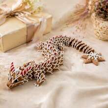 3D Printed Fully Articulated Christmas Gingerbread Dragon Figurine, 3D Icing Texture, Snowflake Decorated Dragon Tail, Desktop Home Atmosphere Decor, Stress Relief Toy, Niche Christmas New Year Gift Collectible Ornament - Multicolor - View 5