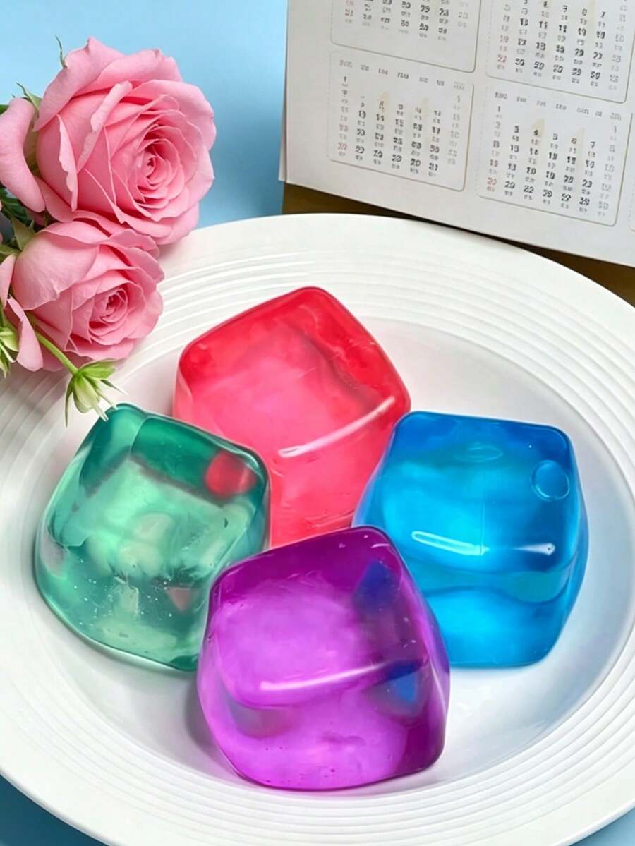 1pc Crystal Clear Ice Cube Decor, Colorful Translucent Faux Ice Cube Adult Finger Pressure Massage Stress Relief Toy, Suitable For Photography Props, Father's Day Gift, Home Decor, Party Favor, Soft - Multicolor - View 1