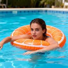 Adult Inflatable Swim Ring, Fruit Print Pool Float, Watermelon/Lemon/Lime/Orange/Kiwi/Dragon Fruit PVC Float - Orange Swimming Ring - View 6