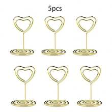 5/10/20 pièces Porte-numéros de table en forme de cœur doré, supports photo, pinces pour menus en papier et panneaux de table à l'aquarelle verte, convenant pour les arrangements de sièges de mariage ou de fête, pliables, taille 3.54" X 3.93", fournitures pour fête de la Saint-Valentin - Plusieurs styles - Voir 8