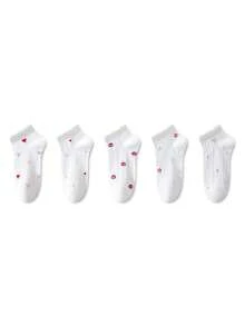 ZUJO 5 pares de calcetines cortos de mujer con volantes, patrón de dibujos animados de estrella y lazo, lindos y dulces, suaves y transpirables, adecuados para uso diario en primavera, otoño y verano - Multicolor - Ver 6