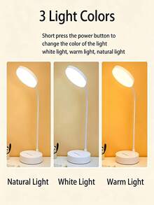 1pc White LED Round Base Button Desk Lamp, Reading Light, LED Desk Lamp, Desk Lamp, Rechargeable/Plug-In Optional, Three Color Temperatures, Suitable For Dorm, Bedroom, Home, Christmas, Easter, Night Light, Lampshade, Book Light, Bedroom Lighting, Desk Lamp, Reading Light, Reading, Office Supplies, Bedroom, Light, Rechargeable Model Battery Capacity: 800mAh - Desk Lamp - View 6