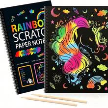 Rainbow Scratch Art Notebook Set, Black Scratch Art Supplies With Writing Pen, Creative Painting Set, Art Painting, Suitable For School Projects And Holiday Gifts, Durable Paper Material - RAINBOW SCRATCH PAPER NOTE-a - View 1