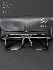 SY SI YANG 品牌 1 副中性雙梁方框偏光眼鏡，細金屬框防眩光鏡片，適合海灘、旅行、街拍、商務出差、開車防曬，附眼鏡盒與清潔布 - A - 查看 7