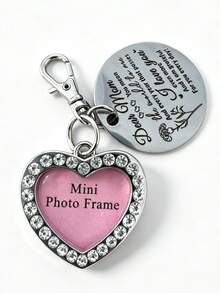1 pieza Llavero de foto con forma de corazón de cristal de diamante de imitación creativo y romántico, de aleación de zinc, anillo de llave con expresión de amor de pareja, regalo para ella, uso diario - Multicolor - Ver 9
