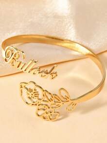 Brazalete de flor con nombre personalizado para cumpleaños para mujeres, color dorado, acero inoxidable, brazalete con letra, joyería personalizada, regalo de cumpleaños - Multicolor - Ver 3
