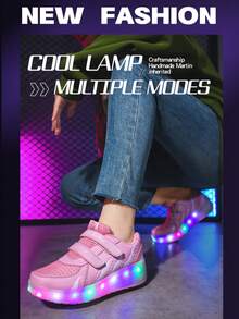 有翼 LED 多色低筒輪滑鞋－女孩專用透氣直排輪，適合戶外快速滑行，四季適用，可拆卸輪子時尚設計 - 淺粉色 - 查看 2