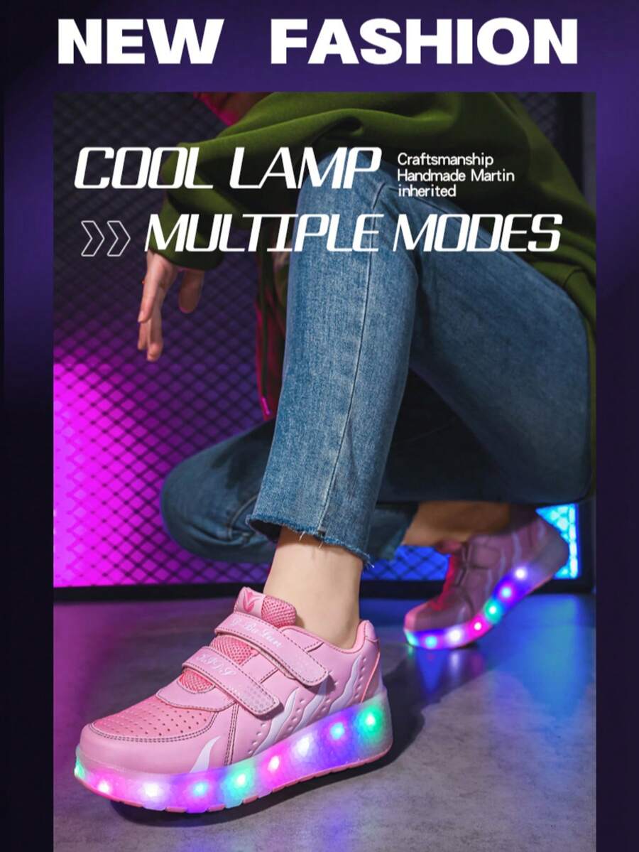 有翼 LED 多色低筒輪滑鞋－女孩專用透氣直排輪，適合戶外快速滑行，四季適用，可拆卸輪子時尚設計
