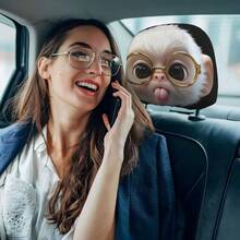 2pcs Cute Monkey With Glasses Car Headrest Covers, Car Interior Decoration Accessories, Soft And Comfortable, No Filling Material, Suitable For Long-Distance Travel And Daily Commute, Gift For Friends And Family - 2pcs - View 4