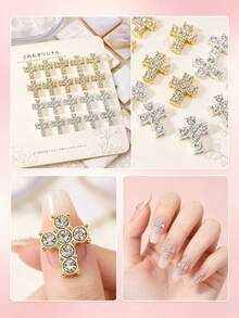 10 pièces/20 pièces Décoration d'ongles style punk en alliage de croix, accessoires de gemmes d'ongles 3D brillantes de style européen et américain, décoration d'ongles faux strass Y2K, accessoires de décoration DIY multifonctionnels, fournitures d'art d'ongles d'été, breloques d'ongles - Multicolore - Voir 6