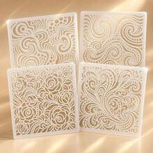 4pcs Reusable Art Pattern Stencil Set, 6 Inch Abstract Ocean Wave Rose Flower Vine Lace Pattern Painting Templates For Wall Canvas Fabric Floor Tiles Card Making, DIY Arts Crafts Home Wall Decoration Painting Supplies - Sets - View 5