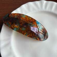 1pc Hot-Selling Fashion 9cm Oval Hair Clip, Vintage Marble Pattern Acetate Spring Clip Hair Accessory For Women And Girls - Multicolor - View 16