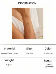 1 buah Gelang Simbol Tak Terhingga Mewah dari Tembaga Zirkonia yang Dapat Diatur untuk Wanita, Cocok untuk Pesta Sehari-hari dan Pernikahan - Yellow Gold - View 9
