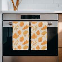2 pièces Serviettes de cuisine Imprimé feuilles d'automne tombées en microfibre, Style aquarelle 40*60cm Chiffon rectangulaire, Nappe, Serviette de main, Décoration de cuisine, Cadeau de pendaison de crémaillère pour les voisins, Serviettes de cuisine et chiffon, Décoration de la maison - Roux - Voir 5