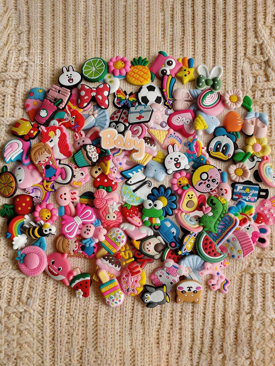10pcs/20pcs/30pcs/50pcs/100pcs Random Style Shoe Charms, Fashionable Cute Cartoon Design Shoe Charms, Compatible With Clogs Random Style Decorative Buckles (Random Style: Various Styles, Uncertain, Only Partial Images Shown). Please Select Quantity Based On Your Needs, Patterns Are Random. - Multicolor - View 1