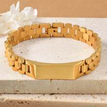 Fashionable Men Stainless Steel 18K Gold-Plated Geometric Cuban Bracelet Hip-Hop Style Suitable For Daily Gatherings Father Gifts Boyfriend Gifts - Gold - View 9