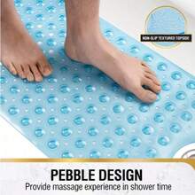 1 buah Keset Bak Mandi Anti Selip Ekstra Panjang, Keset Kamar Mandi Persegi Panjang dengan Lubang Drainase dan Perekat Hisap, Keset Bak Mandi Ekstra Panjang 40"X16", Karpet Kamar Mandi, Lembut di Kaki, Dapat Dicuci dengan Mesin, Cocok untuk Rumah, Hotel, dan Perjalanan Mobil, Biru Transparan, Keset Kamar Mandi Ukuran XL - beraneka warna - View 6