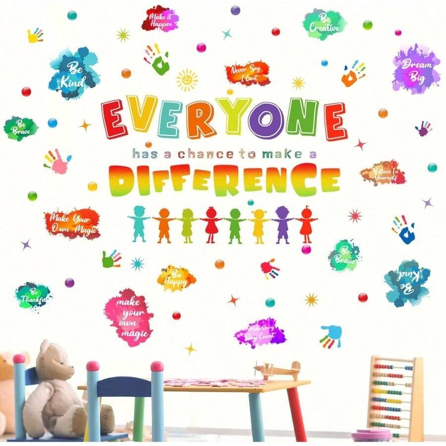 - Calcomanas de pared para nios, coloridas e inspiradoras, guardera, sala de juegos, decoracin de pared, pegatina motivacional positiva marca la diferencia - Marca la diferencia - Ver 1