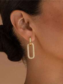 1 Pair Fashion Metal Paperclip Square Link Hoop Earrings, Lightweight Minimalist Women's Aesthetic Jewelry - Earrings - View 1