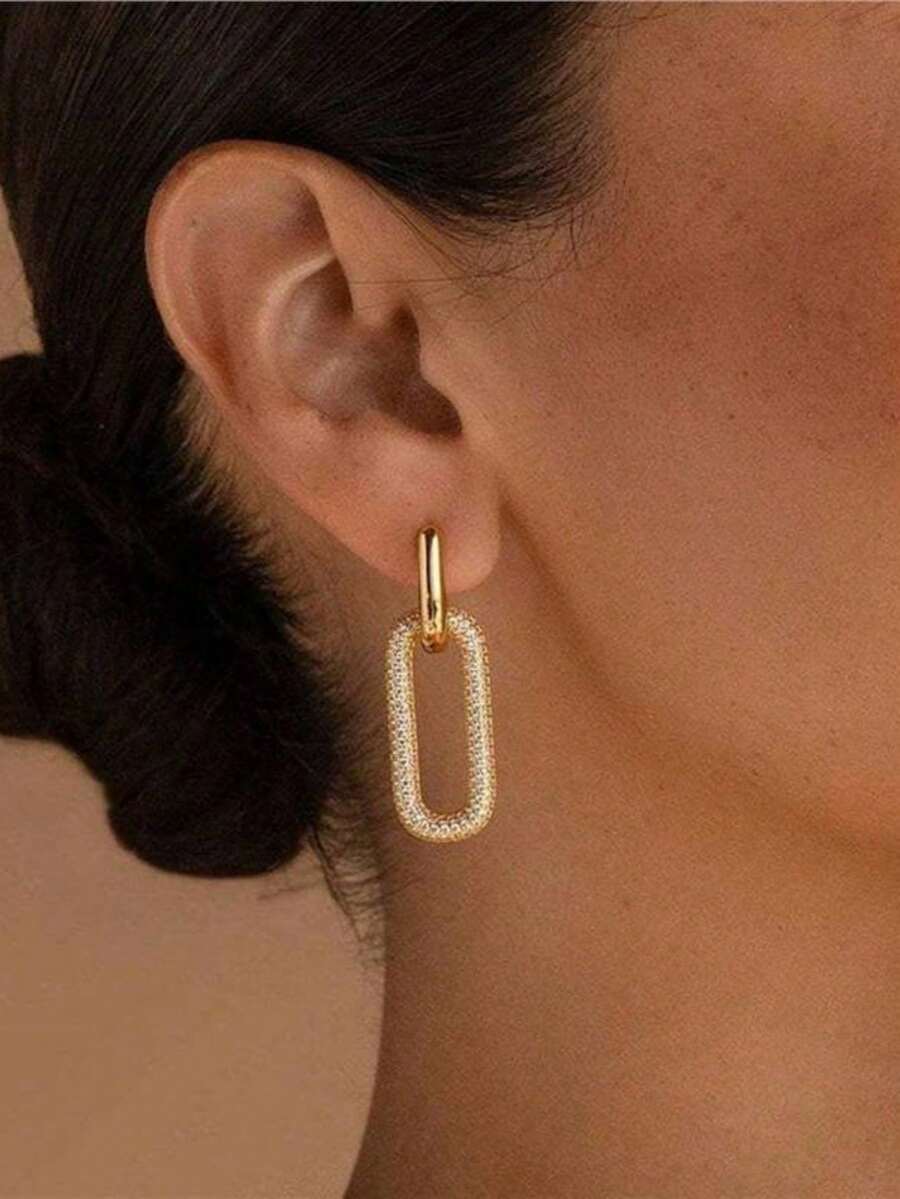 1 Pair Fashion Metal Paperclip Square Link Hoop Earrings, Lightweight Minimalist Women's Aesthetic Jewelry - Earrings - View 1