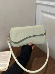 1pc Solid Color Fashion Leopard Print Asymmetrical Flap Retro Minimalist Elegant Shoulder Underarm Bag - Mint Green - View 10