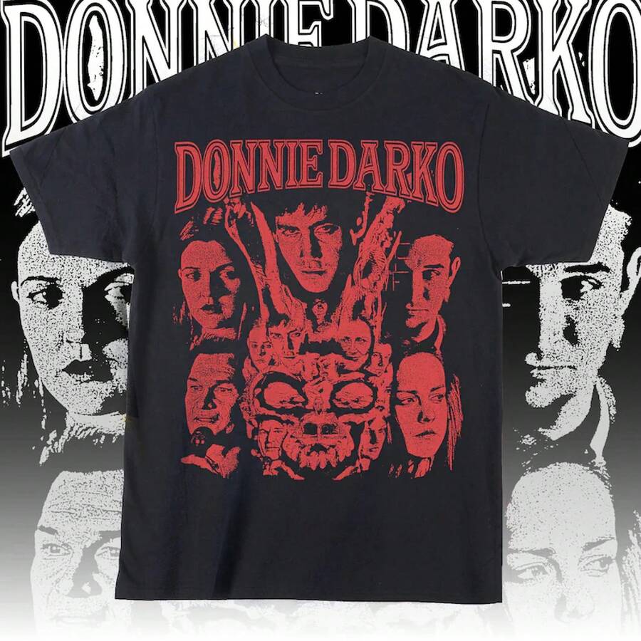 Camiseta vintage de Donnie Darko, camiseta de película de terror, Jake Gyllenhaal, camiseta gráfica - Negro - Ver 1