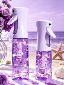 New Purple Summer Shell Bow Pattern PET Refillable Travel Spray Bottle, Professional High Pressure Atomizing Spray Bottle, High Pressure Continuous Automatic Airless Fine Mist Sprayer, Hair Styling Tool, Hair Care Accessory, Travel Essential - Multicolor - View 2