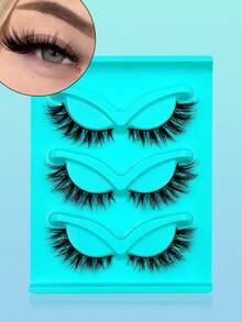 3/6 Pairs Natural Lashes Fox Eye Lashes 3D False Eyelashes Soft&Fluffy Faux Mink Lashes Portable Strip Lashes,Suitable For Beginners To Use Eyelashes,Reusable Eyelashes Daily Wear Makeup - 黑色 - 查看 7
