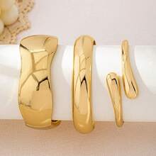 3pcs/Set Minimalist Geometric Asymmetric Teardrop Metal Bangle Set, Thick Solid Alloy Material, Suitable For Women - Gold - View 2