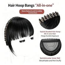 Bando Kepang dengan Lingkaran Rambut, Aksesori Rambut Gaya Baru dengan Poni Depan Berhiaskan Rhinestone, Lingkaran Rambut Kepang dengan Poni Udara, Potongan Ekstensi Rambut Serat Tahan Panas, Menutupi Uban di Dahi & Pelipis Secara Instan, Untuk Pemakaian Sehari-hari & Pesta - MultiWarna - View 7
