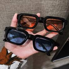 Multi-Pair Geometric Full-Frame Retro Ins Style Women's Glasses, Versatile For All Face Shapes, Suitable For Back To School, Road Trips, Travel, Music Festivals And Daily Wear, Easy To Match With Various Outfits, Perfect Gift Choice - Black Orange + Black Blue - View 6